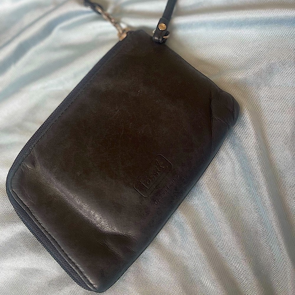 Fossil Black Genuine Leather Clutch Wristlet Minimalist Zip Pouch